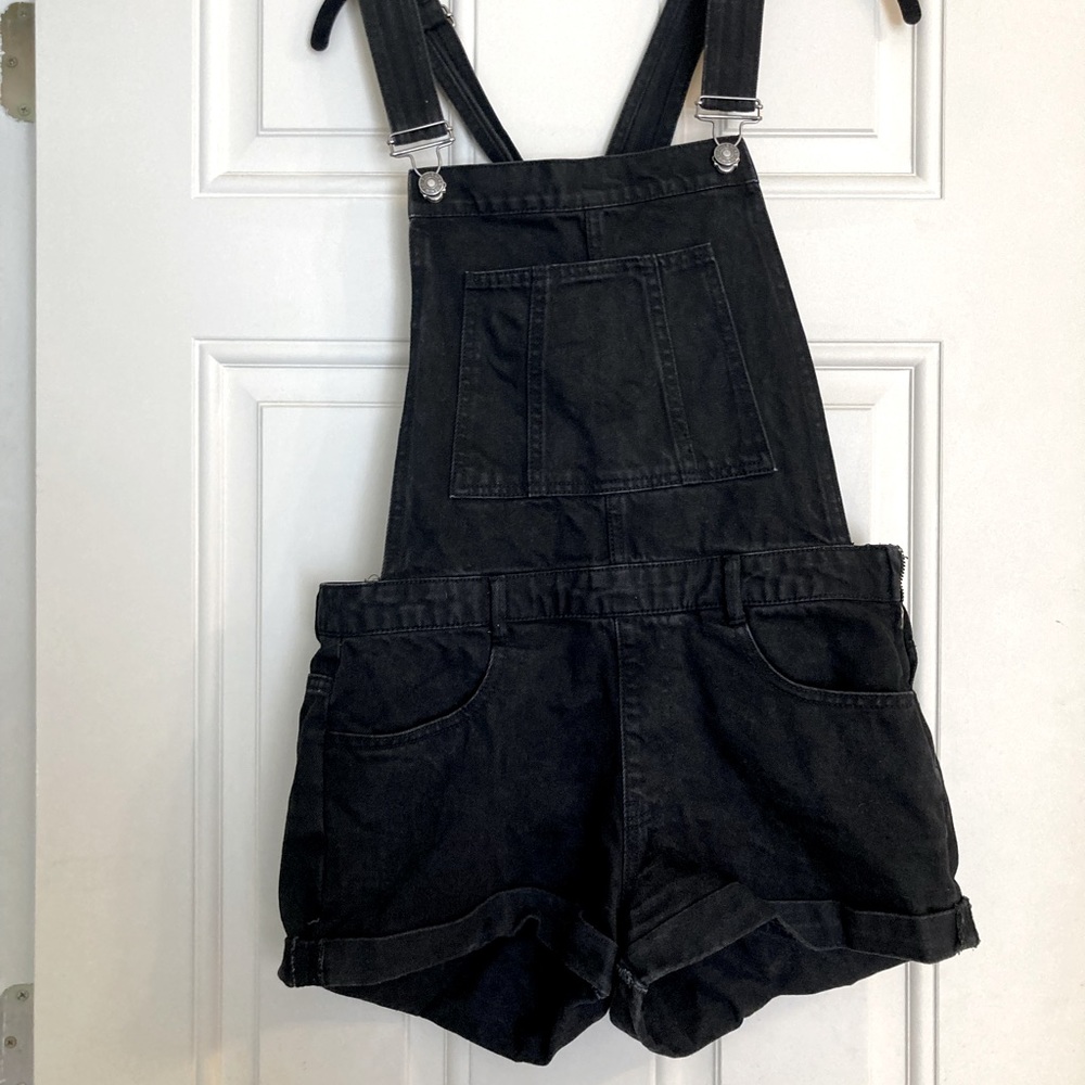 Black overall shorts